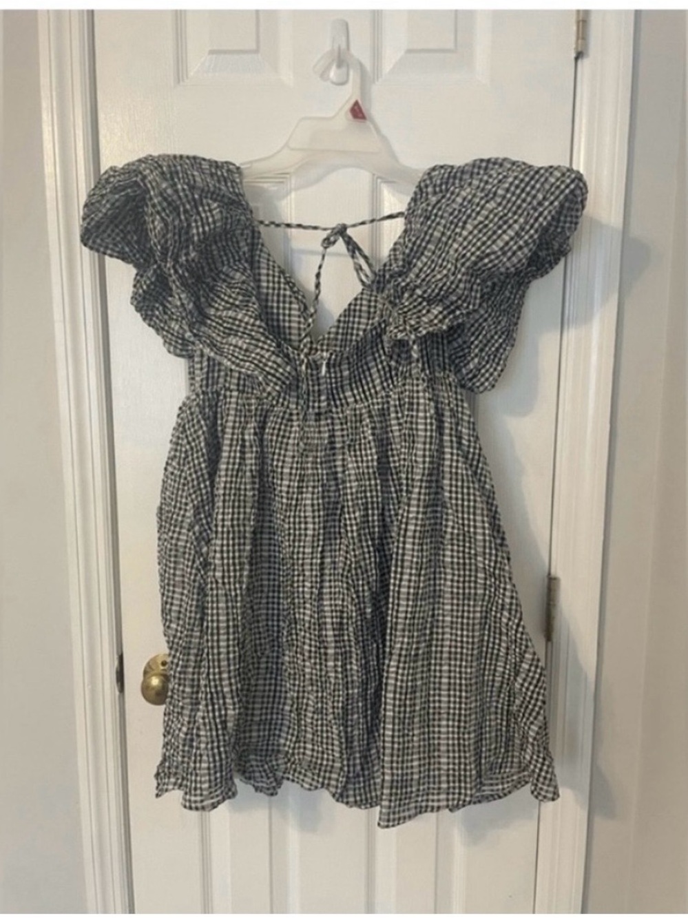 Moon River Gingham Puff Sleeve Dress